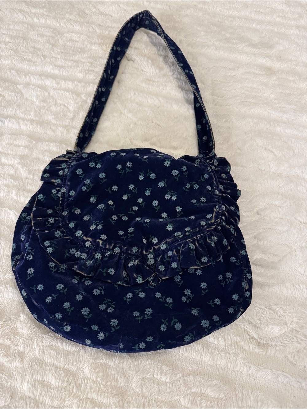 Vintage Navy Floral Ruffle Shoulder Bag